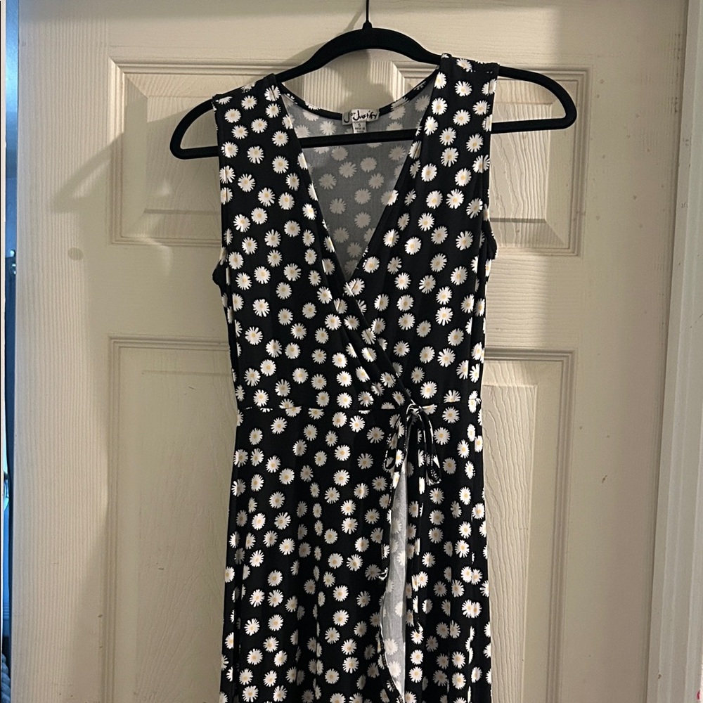 Floral Black and White Wrap Dress